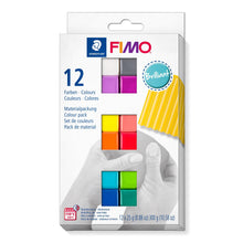 Lade das Bild in den Galerie-Viewer, FIMO® soft 8023 Materialpackunug im Kartonetui mit 12 Halbblöcken (sortierte Farben), Gebrauchs- und Modellieranleitung
