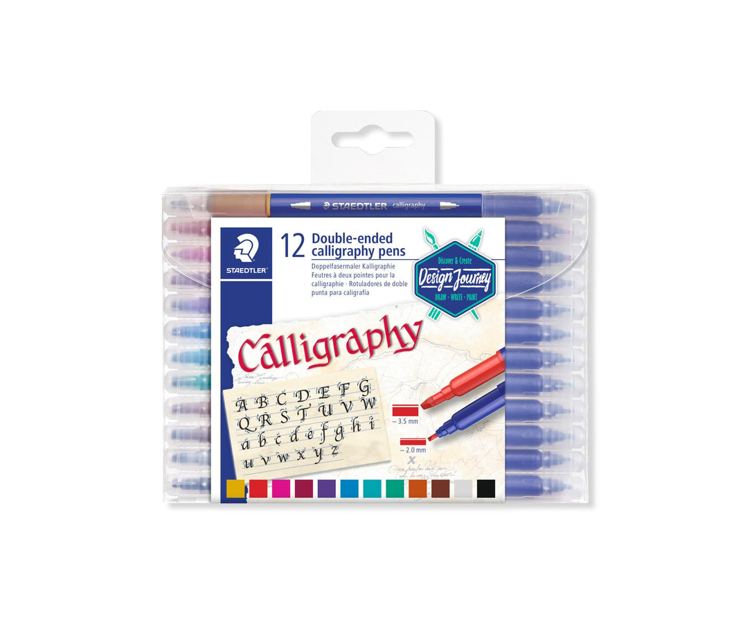 Kalligraphiemarker duo 3005 Transparente Box mit Doppelfasermaler Kalligraphie in sortierten Farben