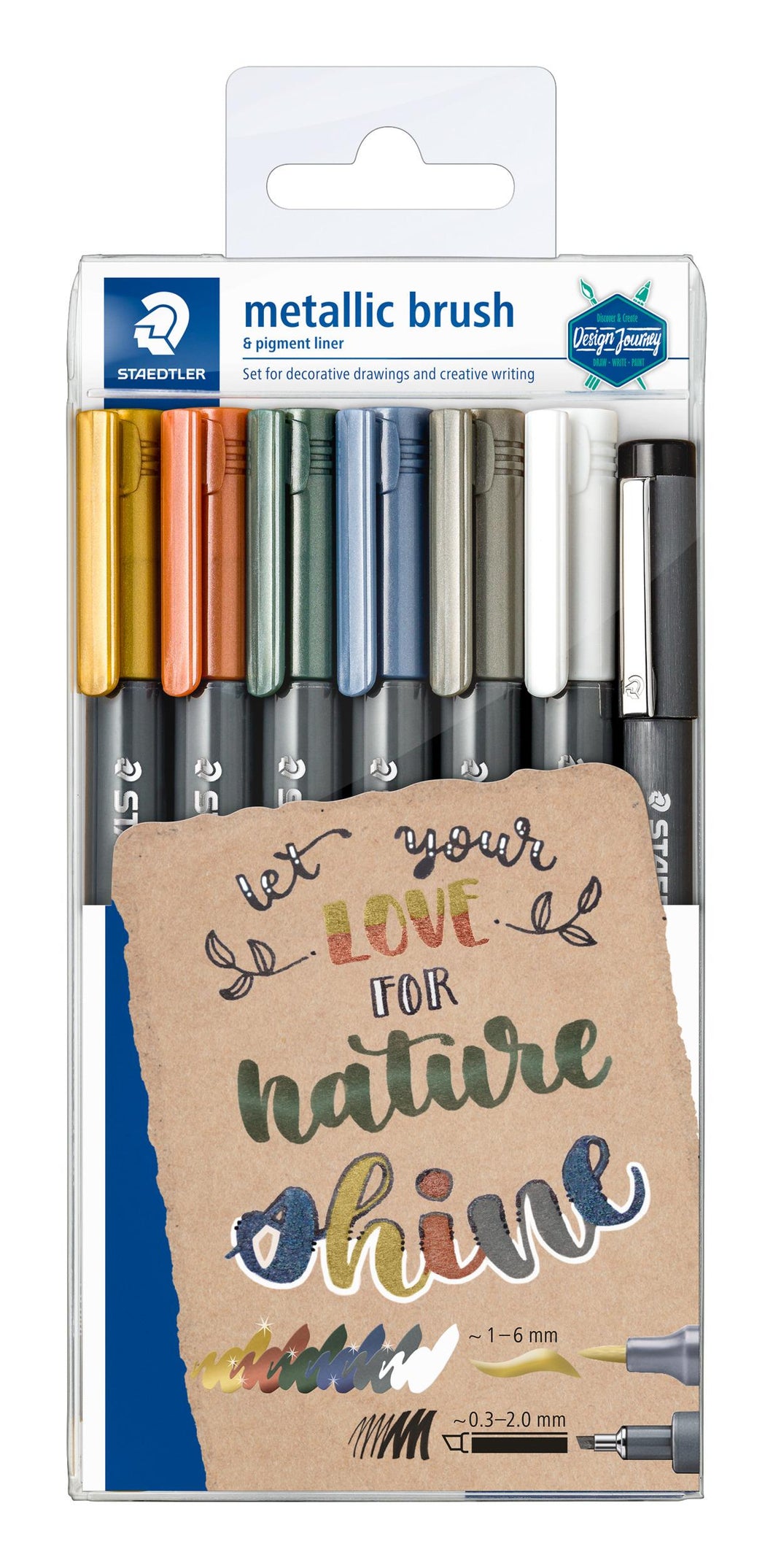 STAEDTLER® 8321 Metallic brush Etui mit 6 metallic brush in sortierten Farben & 1 pigment liner 308 C2-9