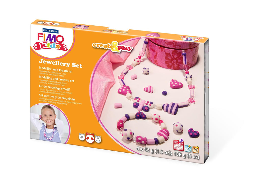 FIMO® kids 8033 create&play Set jewellery mit 4 Blöcken á 42 g